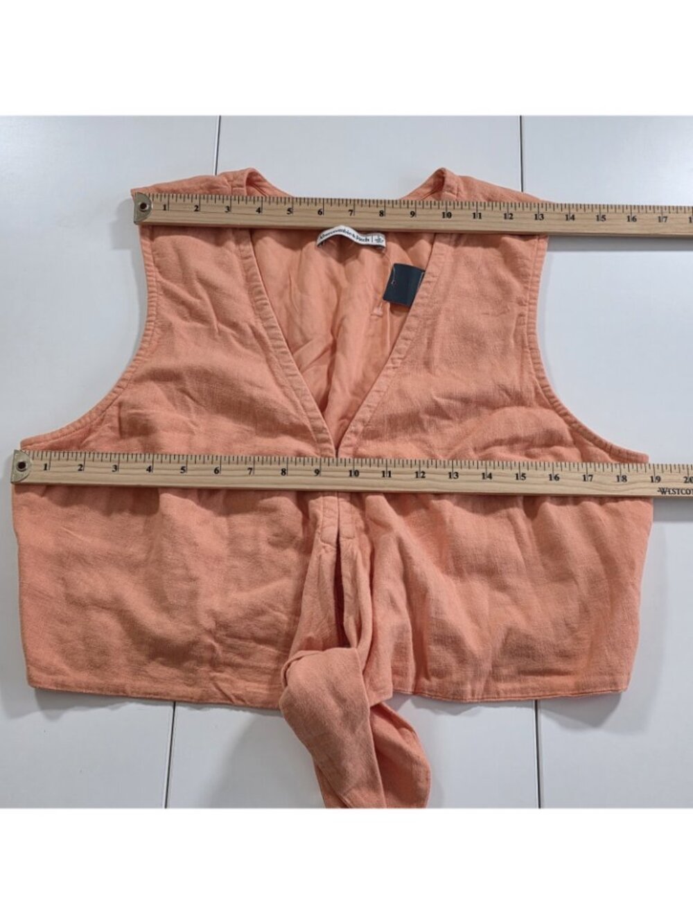 Abercrombie & Fitch Cropped Top Womens L Coral Tie Front Linen Blend Sleeveless - Picture 9 of 16